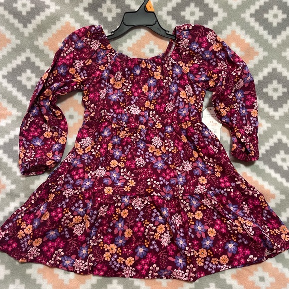 Wonder Nation Floral Kids Dress - Burgundy and Pink - Picture 3 of 8